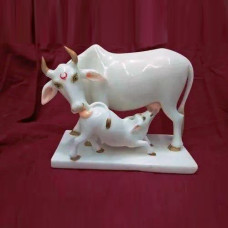  feet Cow and Calf White Marble Statue