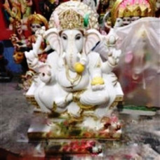 3 ft Sitting Ganesh ji white marble Laddu at his trunk 