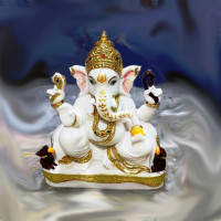 2 Feet Sitting Lord Ganesh Idol of White Marble 3 ft height
