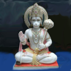 2.5 Feet White Marble Idol of Lord Hanuman in Padmasan Pose