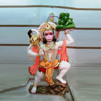 3.5 ft White Marble Idol of Lord Hanuman with Golden Gada
