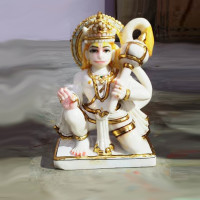 2 feet white and Golden Hanuman Ji Murti Sitting Position