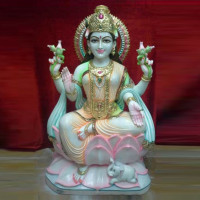  Feet Lakshmi Marble Statue Sitting on Lotus 