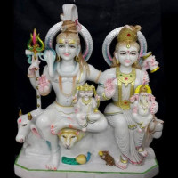 2 Feet Shiv Parvati Parivar Murti in White Marble 