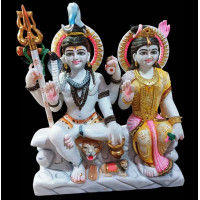 Colorful Shiv Parvati Marble Statue (Murti) of 2 feet 
