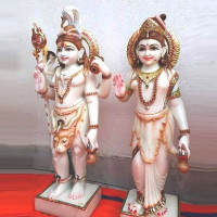 Shiv and Parvati Marble Statues – Standing Together Casually (3 Feet)